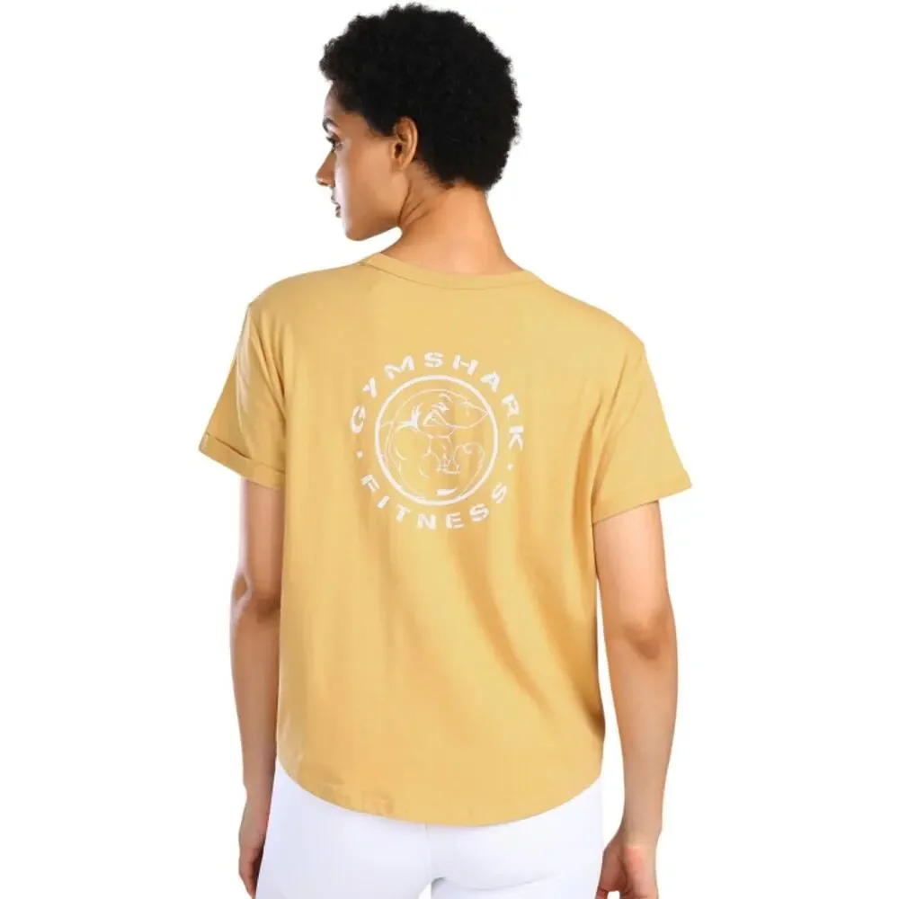 GymShark Back Print GFX Legacy TShirt Mustard Yellow Short Sleeve Women's Medium